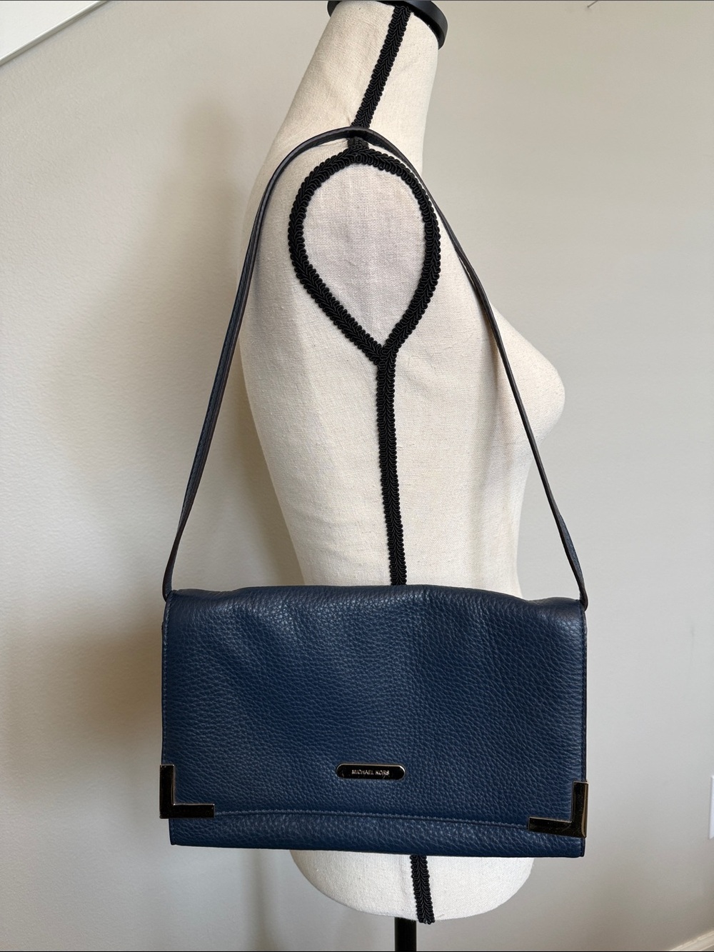 Michael Kors Beverly Convertible Clutch/Shoulder Bag - Pebbled Leather Navy Blue